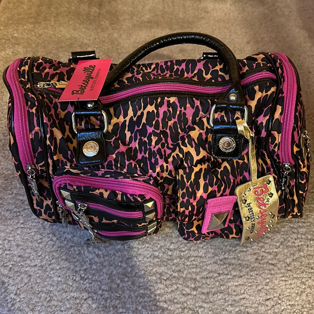 Brand New Betsey Johnson Betseyville Neon Pink Orange Satchel Handbag